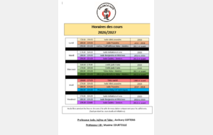 Nos créneaux de cours pour la saison 2026-2027