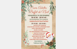 Buffet Noël adultes, entraînement en commun Judo/Jujitsu/Taïso